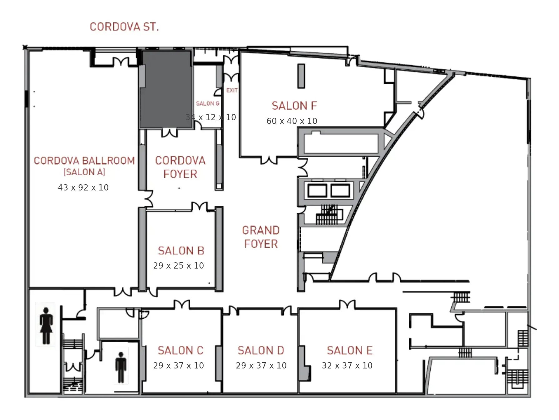 Cordova Ballroom floor plan at Pinnacle Hotel Harbourfront