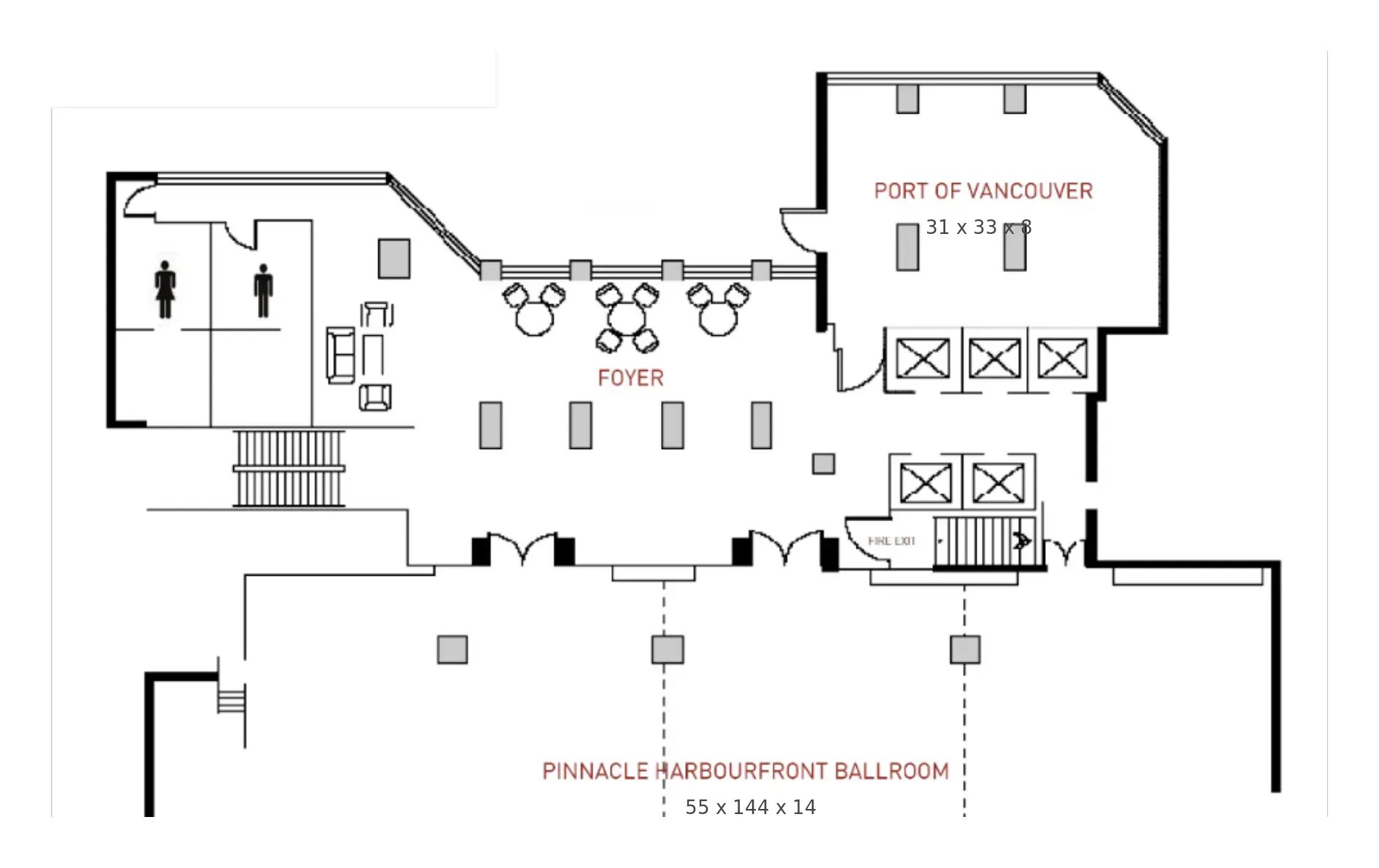 Harbourfront Ballroom floor plan at Pinnacle Hotel Harbourfront
